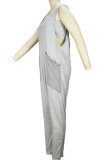 Серый сексуальный уличный однотонный лоскутный карман с V-образным вырезом Свободные комбинезоны из двух частей