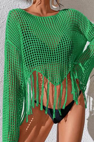 Couvre-maillots de bain patchwork évidés vert sexy à pampilles solides