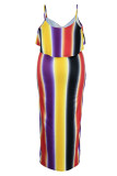 Violet Sexy Striped Print Patchwork Spaghetti Strap Sling Dress Plus Size Robes