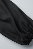 Vestidos de retalhos pretos Sexy Sólidos Ombro Um Passo Saia Plus Size