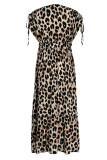 Vestidos Sexy Estampado de Leopardo Decote V Decote A Linha Vestidos
