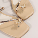 Zapatos cómodos cuadrados de diamantes de imitación de patchwork casual de moda dorada