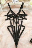 Черное модное сексуальное сплошное выдолбленное лоскутное белье с открытой спиной
