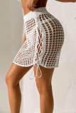 White Sexy Solid Hollowed Out Patchwork Frenulum Swimwears Cover Up