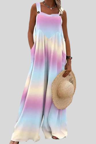 Colour Casual Print Patchwork Loose Jumpsuits