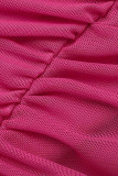 Rose Red Sexy Solid Patchwork Off-shoulder Een Stap Rok Plus Size Jurken