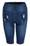 Mörkblå Mode Casual Solid Ripped High Waist Skinny Denim Shorts