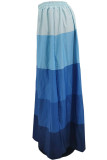 Calças de retalhos azul casual doce estampa de mudança gradual cintura alta tipo A