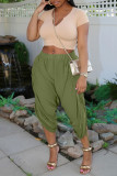 Армейско-зеленые повседневные однотонные лоскутные штаны с завязками, асимметричные, с высокой талией, сплошной цвет