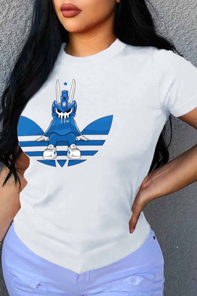 

White Fashion Street Print Patchwork O Neck T-Shirts