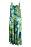 Groene Mode Casual Print Tie-dye Backless Spaghetti Band Plus Size Jumpsuits