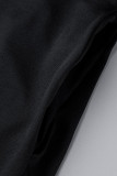 Robe longue sexy décontractée grande taille dos nu solide à bretelles spaghetti noir