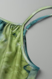 Macacão verde moda casual estampa tie-dye sem costas com alça de espaguete plus size
