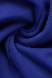 Blaue Mode Sexy Plus Size Solide Quaste Patchwork Schlitz O-Ausschnitt Abendkleid