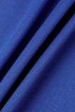 Robe longue sexy décontracté grande taille solide dos nu bretelles spaghetti bleu