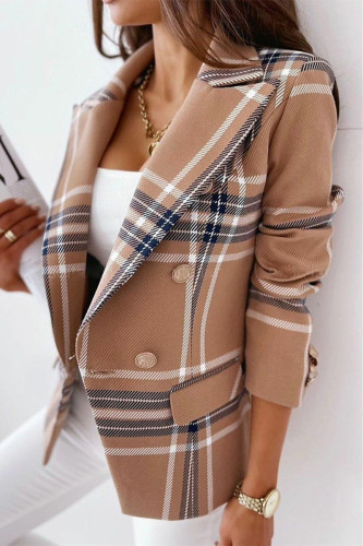 Light Coffee Fashion Casual Print Patchwork Slit Turn-back Collar Outerwear