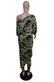 Camouflage Fashion Casual Print Patchwork asymmetrischer schräger Kragen Plus Size Two Pieces