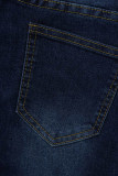 Голубые модные повседневные однотонные джинсы скинни с высокой талией и повязками