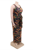 Камуфляжное модное повседневное платье больших размеров с принтом в стиле пэчворк и U-образным вырезом