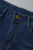 Short en jean skinny taille haute déchiré à la mode décontracté bleu foncé