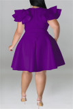 Vestido de manga corta con cuello en O de patchwork sólido informal de moda púrpura Vestidos de talla grande
