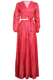 Розово-красная повседневная повязка с принтом и V-образным вырезом с длинным рукавом из двух частей