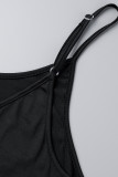 黒のセクシーなカジュアルプラスサイズのソリッドバックレススパゲッティストラップロングドレス