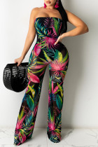 Zwarte, sexy strapless regular jumpsuits met print en patchwork