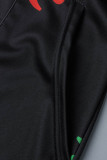 ブラックファッションカジュアルレタープリントパッチワークVネックレギュラーロンパース