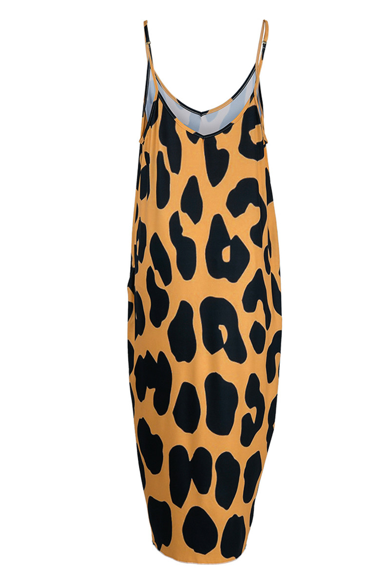 Leopard Mock Neck Long Sleeve Top Spaghetti Strap Dress