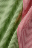 Robe à manches courtes à col en V et patchwork sexy à la mode rose