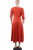 Vestidos de gola oblíqua vermelho casual elegante patchwork com cordão dobrado