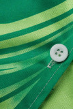 Зеленый модный повседневный принт в стиле пэчворк с отложным воротником и пряжкой с коротким рукавом из двух частей