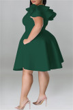 Bläck Grönt Mode Casual Solid Patchwork O-hals Kortärmad Klänning Plus Size Klänningar