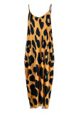Vestido largo correa de espagueti sin espalda de leopardo con estampado casual sexy de moda naranja