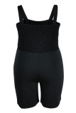 Black Sexy Casual Solid Backless Square Collar Plus Size Romper