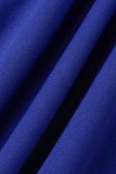 ブルーファッションセクシープラスサイズソリッドタッセルパッチワークスリットOネックイブニングドレス