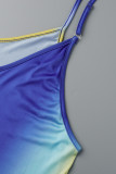 ブルーセクシーカジュアルプラスサイズプリントバックレススパゲッティストラップロングドレス