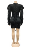 レッド ファッション セクシー カジュアル ソリッド パッチワーク フォールド V ネック ロング スリーブ ドレス