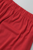 Red casual street patchwork sólido gola oblíqua manga curta duas peças