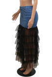 Faldas moda casual patchwork transparente cintura alta regular negro