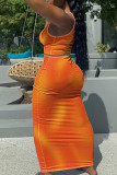 Orange Fashion Sexy Print Tie-Dye U-Ausschnitt ärmellose Zweiteiler