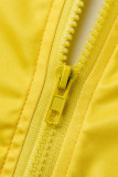 Gelb Sexy Print Patchwork Zipper Kragen ärmellose Zweiteiler