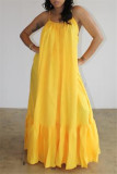 Травяно-желтое сексуальное повседневное однотонное свободное платье на бретельках с открытой спиной