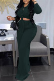 Ink Green Fashion Casual Solid Bandage Turndown Collar Long Sleeve Two Pieces