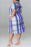 Lila Mode Casual Plus Size Plädtryck Lapptäcke Uppbäddad krage skjortklänning