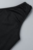Черные сексуальные сплошные лоскутные асимметричные обтягивающие комбинезоны с косым воротником