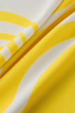 Colletto con cerniera patchwork con stampa sexy giallo senza maniche in due pezzi