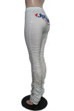 White Grey Fashion Casual Letter Print Fold Skinny High Waist Pencil Positioning Print Bottoms