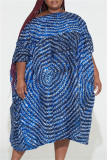 Lila Fashion Casual Plus Size Print Patchwork O-Ausschnitt Kurzarmkleid
